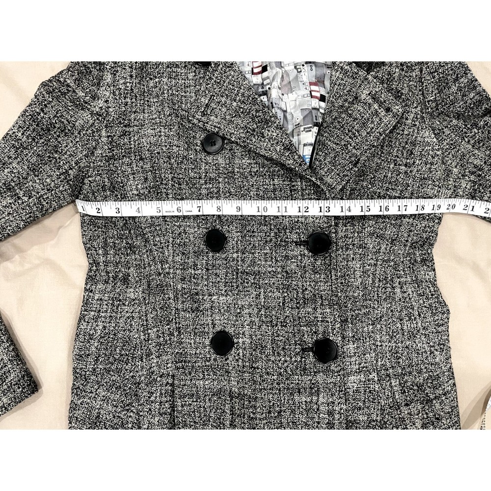 Paul Smith Black Womens 46 Plaid Herringbone Merino Wool Trench Coat Jacket - Picture 7 of 8